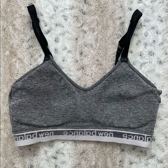 [m] New Balance Classic Logo Heathered Grey Padded Medium Support Sports Bra - Picture 3 of 13